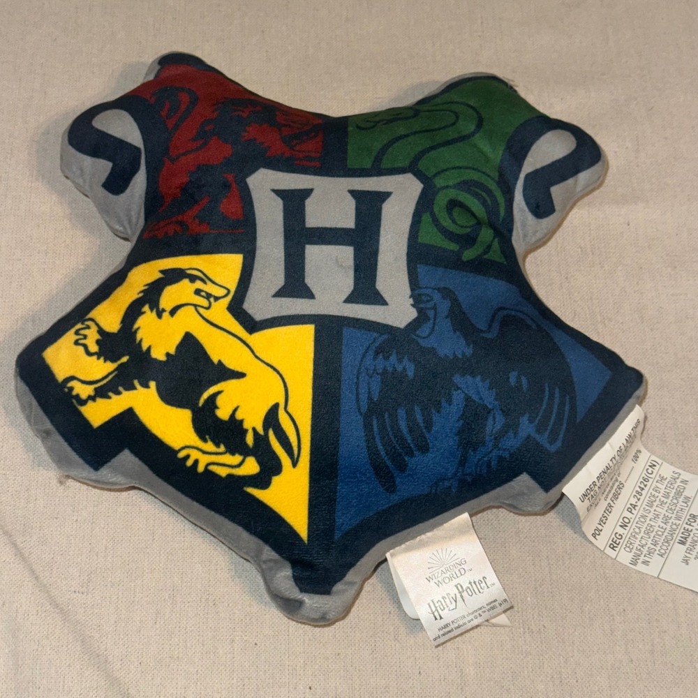 Harry Potter Hogwarts Crest Plush Pillow Wizarding World House Sigil Grey Soft